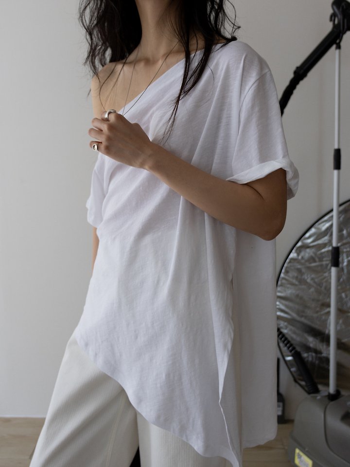 Inssense - Korean Women Fashion - #thatsdarling - Slub Asymmetric Slit Off-Shoulder Top - 3