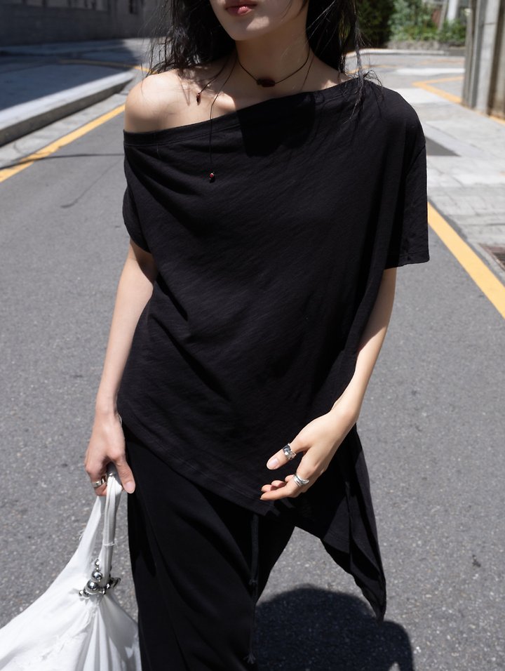 Inssense - Korean Women Fashion - #thelittlethings - Slub Asymmetric Slit Off-Shoulder Top - 7