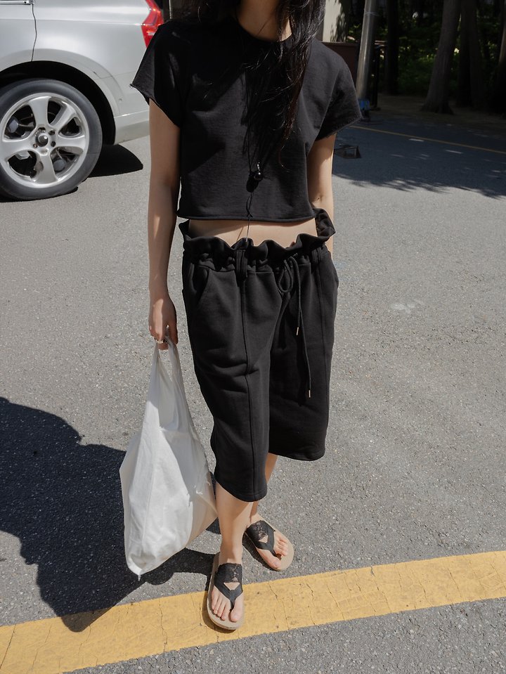 Inssense - Korean Women Fashion - #thelittlethings - Summer Ruffle Waist Sweat Bermuda Shorts - 5