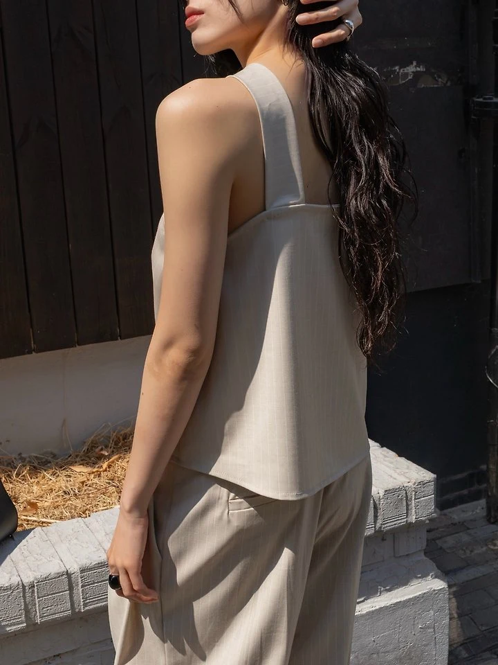Inssense - Korean Women Fashion - #vintagekidsstyle - Pinstripe Knot Two-Way Blouse - 10