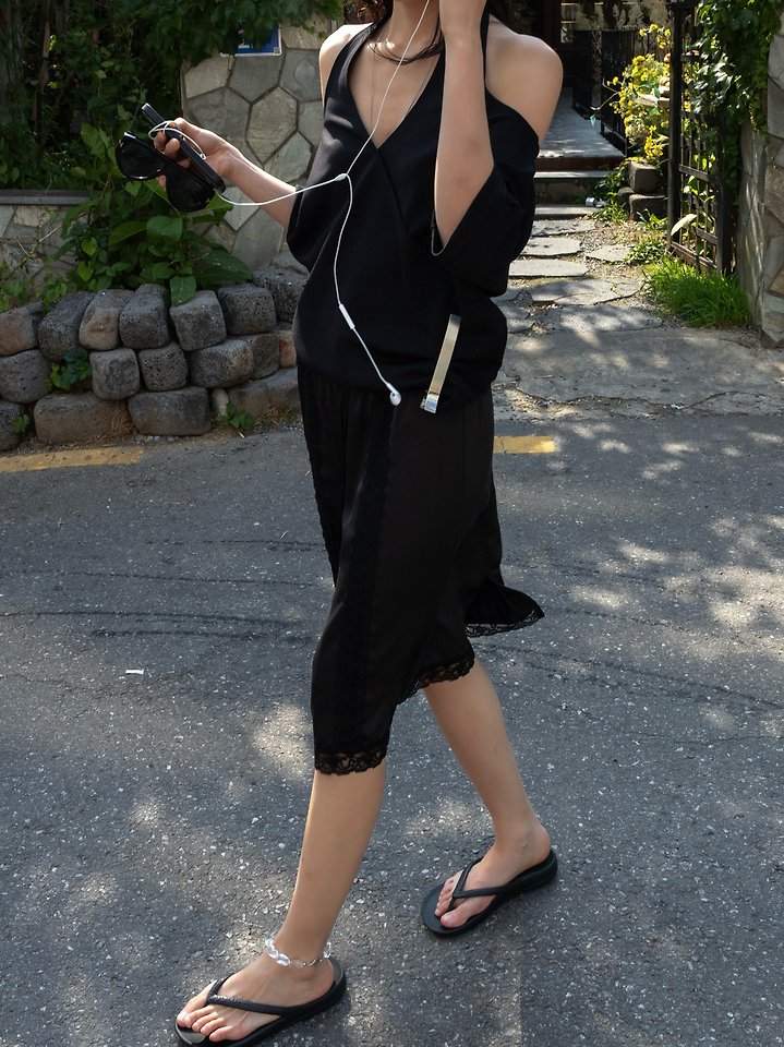 Inssense - Korean Women Fashion - #womensfashion - Draped Halter Off-Shoulder Short-Sleeve Top - 2