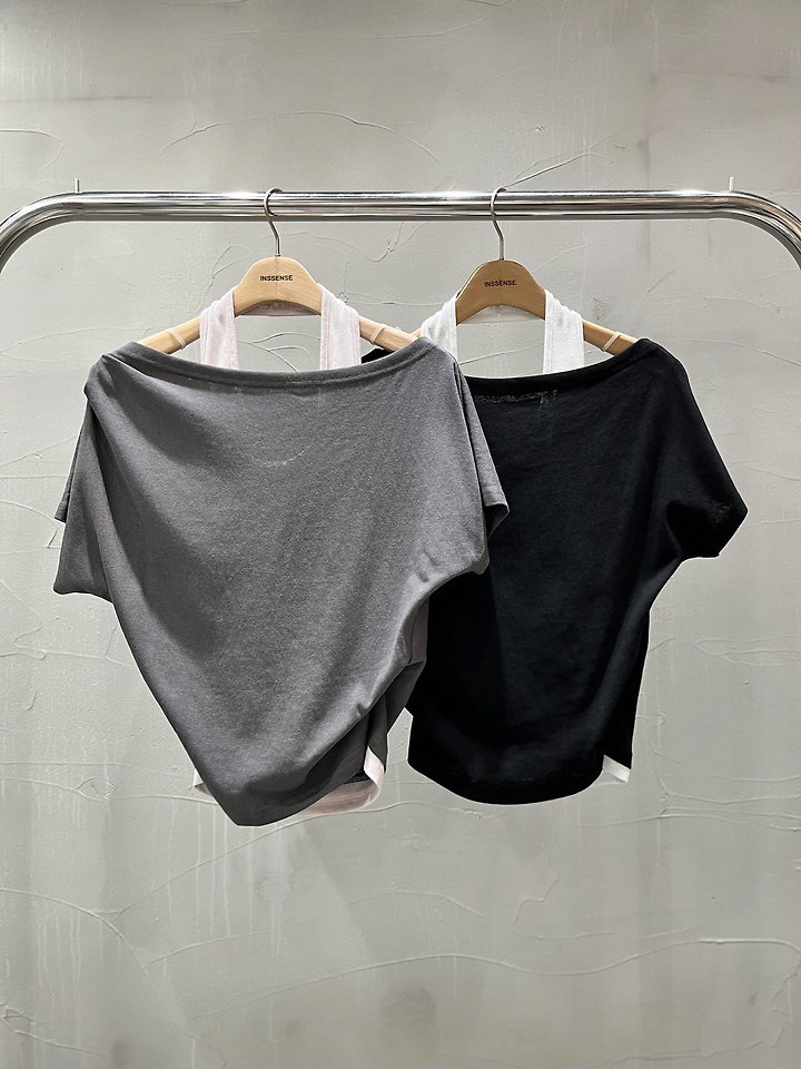 Inssense - Korean Women Fashion - #womensfashion - Two-Way Halter Layered Asymmetric Short-Sleeve Top - 10