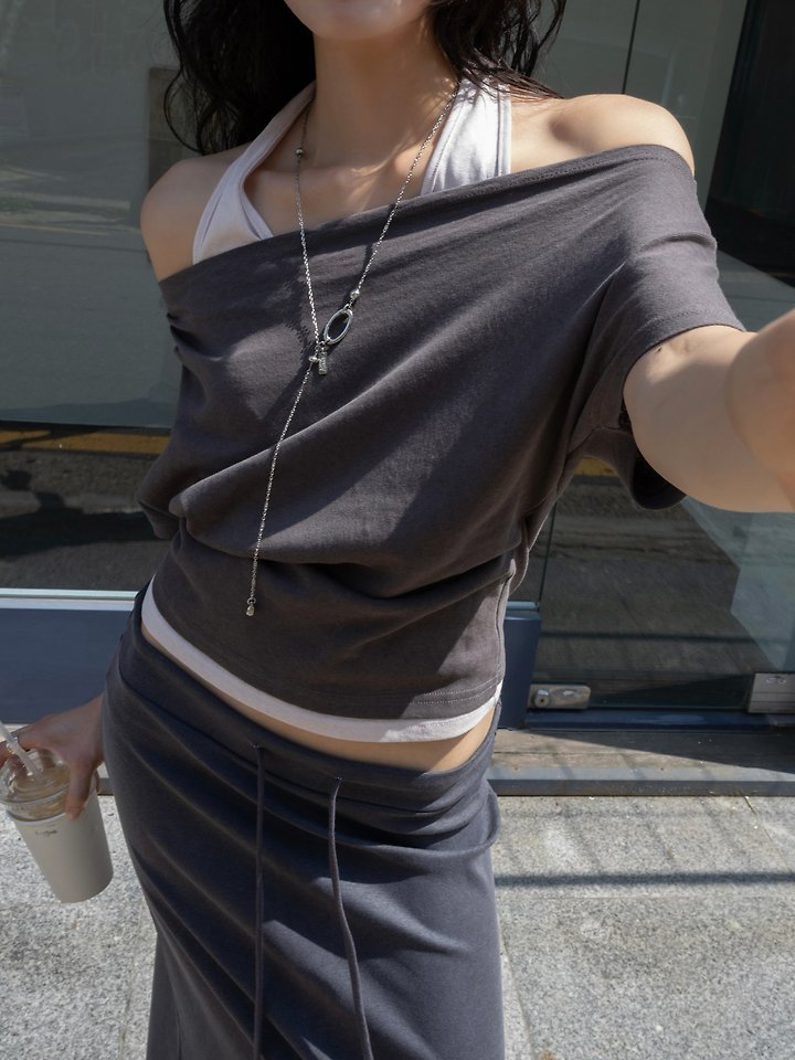 Inssense - Korean Women Fashion - #womensfashion - Two-Way Halter Layered Asymmetric Short-Sleeve Top - 6