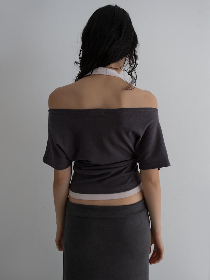 Inssense - Korean Women Fashion - #womensfashion - Two-Way Halter Layered Asymmetric Short-Sleeve Top - 8