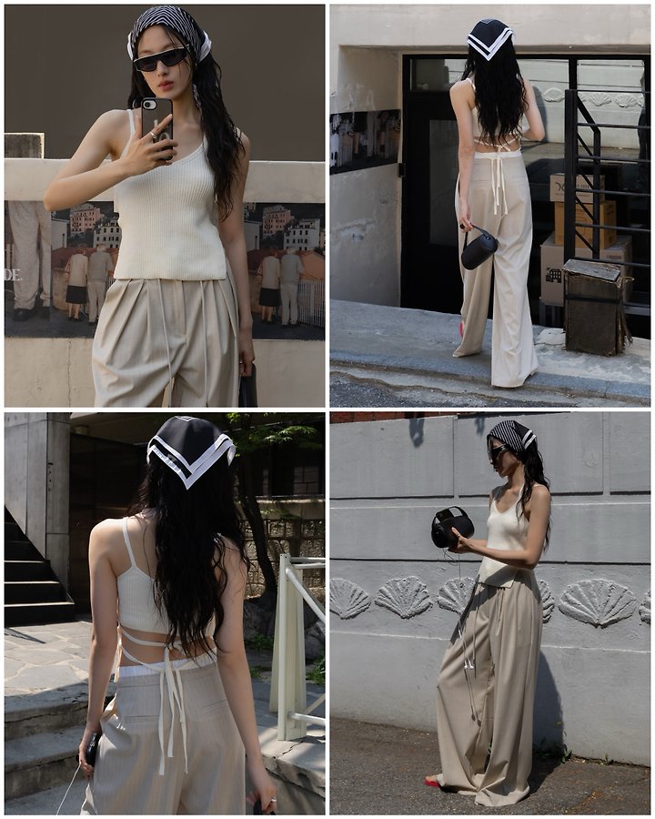 Inssense - Korean Women Fashion - #womensfashion - Pinstripe Double-Waist Pants - 3