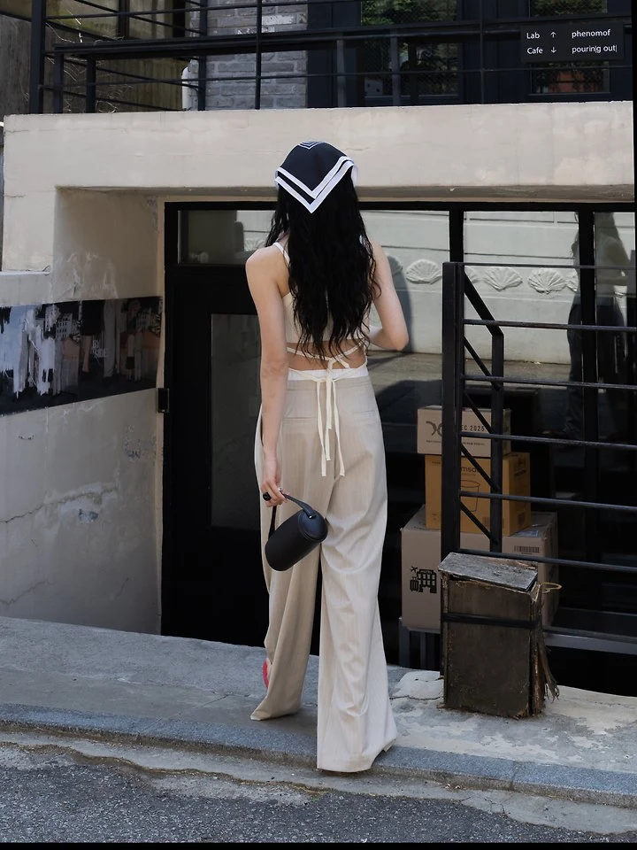Inssense - Korean Women Fashion - #womensfashion - Pinstripe Double-Waist Pants - 7
