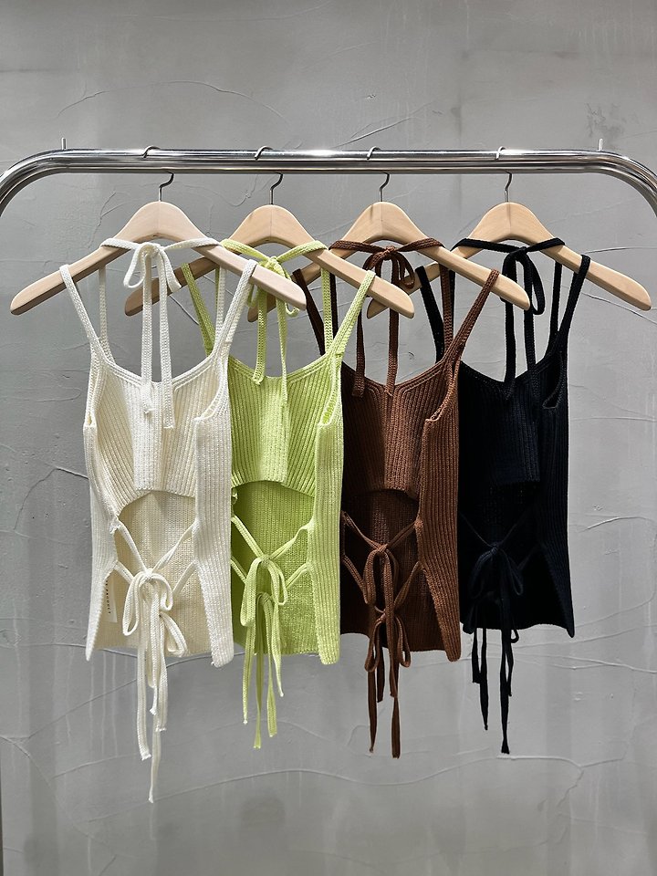 Inssense - Korean Women Fashion - #womensfashion - Double Strap Backless Halter Knit Top - 12