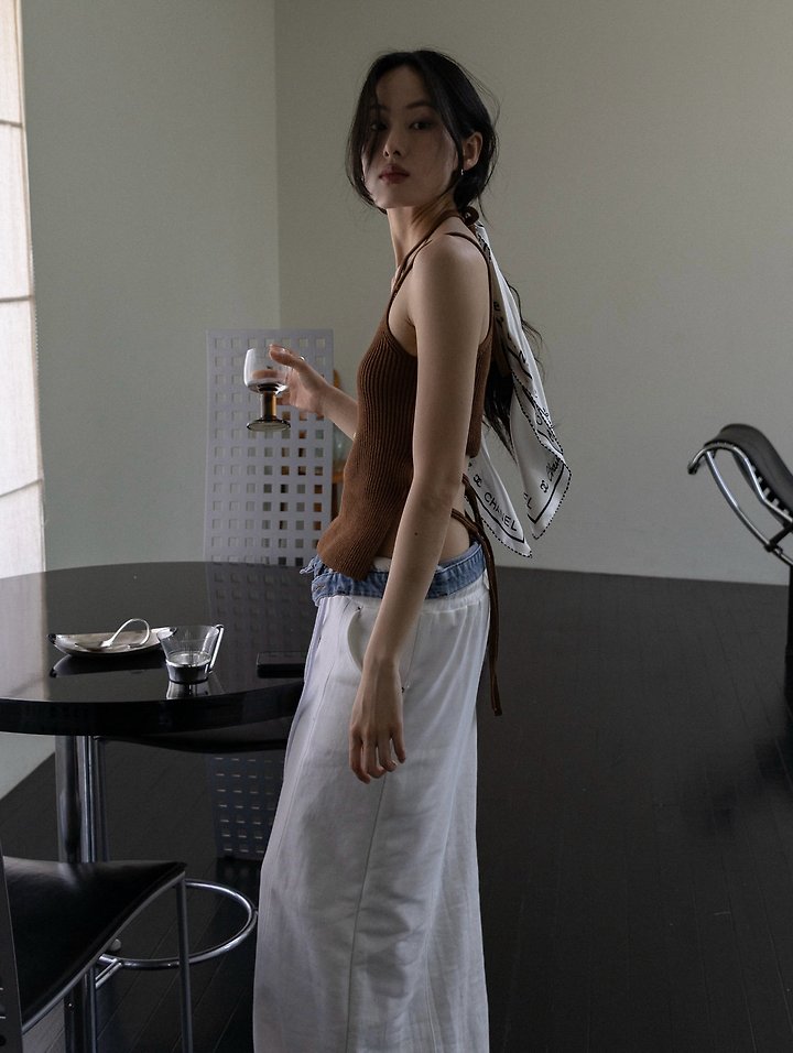 Inssense - Korean Women Fashion - #momslook - Double Strap Backless Halter Knit Top - 4
