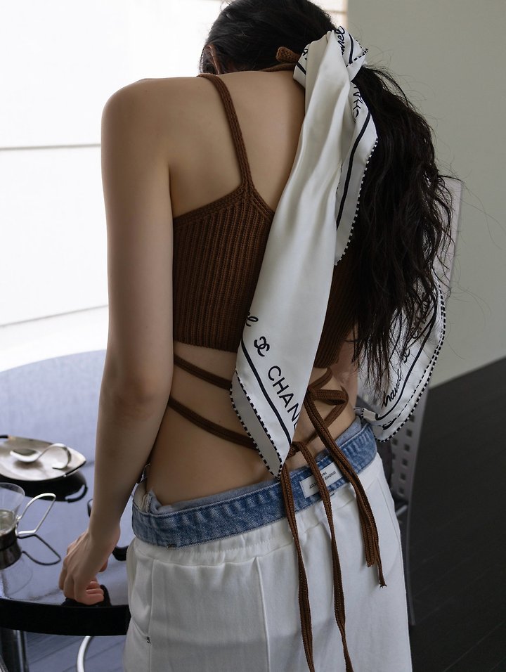 Inssense - Korean Women Fashion - #womensfashion - Double Strap Backless Halter Knit Top - 6
