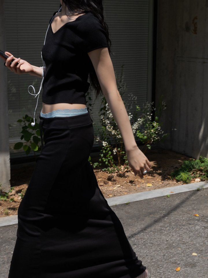 Inssense - Korean Women Fashion - #womensfashion - Heart-Neck Slim Knit Short-Sleeve Top - 7