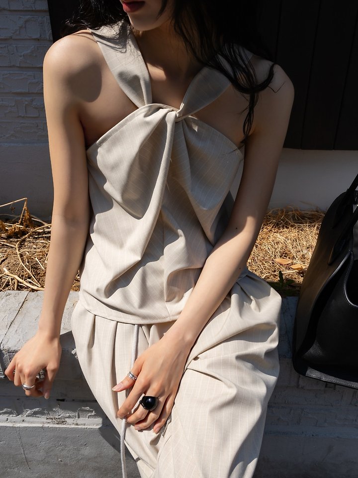 Inssense - Korean Women Fashion - #womensfashion - Pinstripe Knot Two-Way Blouse - 8