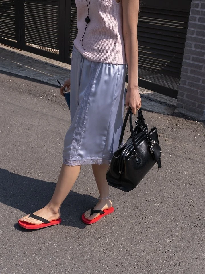Inssense - Korean Women Fashion - #womensfashion - Lace Trim Silky Midi Skirt - 12