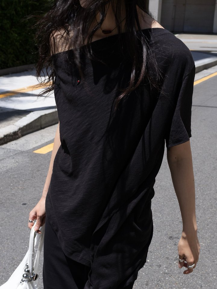 Inssense - Korean Women Fashion - #womensfashion - Slub Asymmetric Slit Off-Shoulder Top - 11