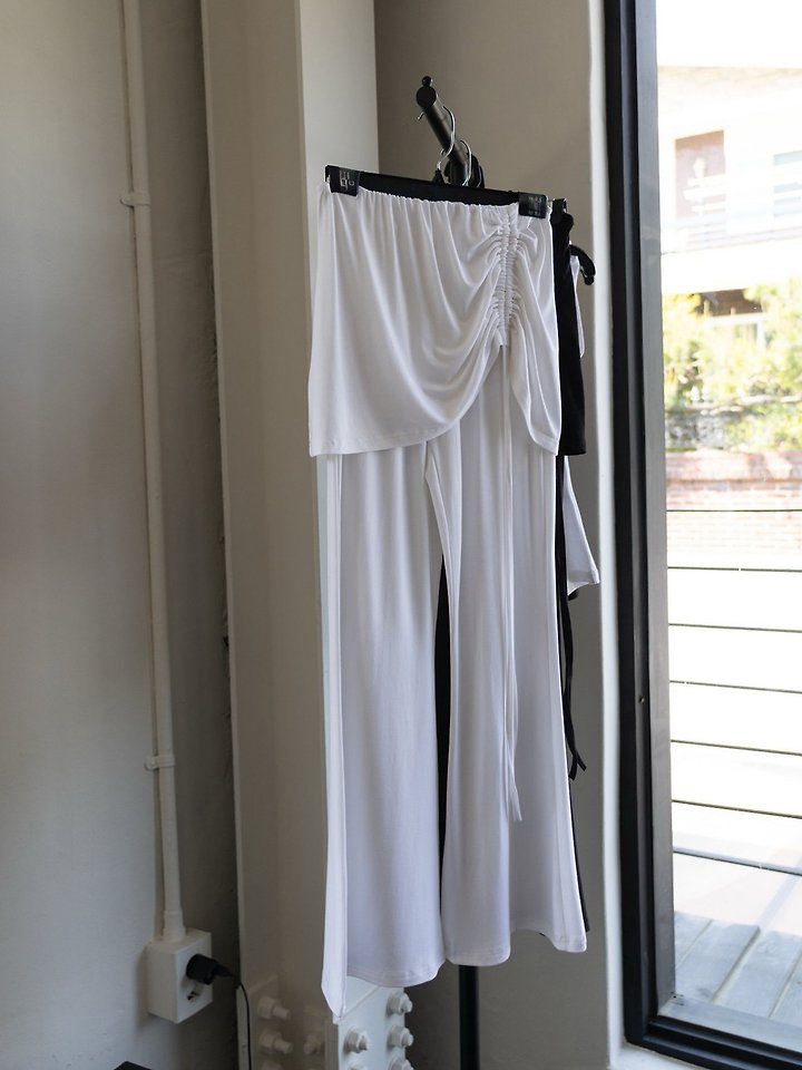 Inssense - Korean Women Fashion - #womensfashion - Drawstring Skirt-Layered Slim Pants - 7
