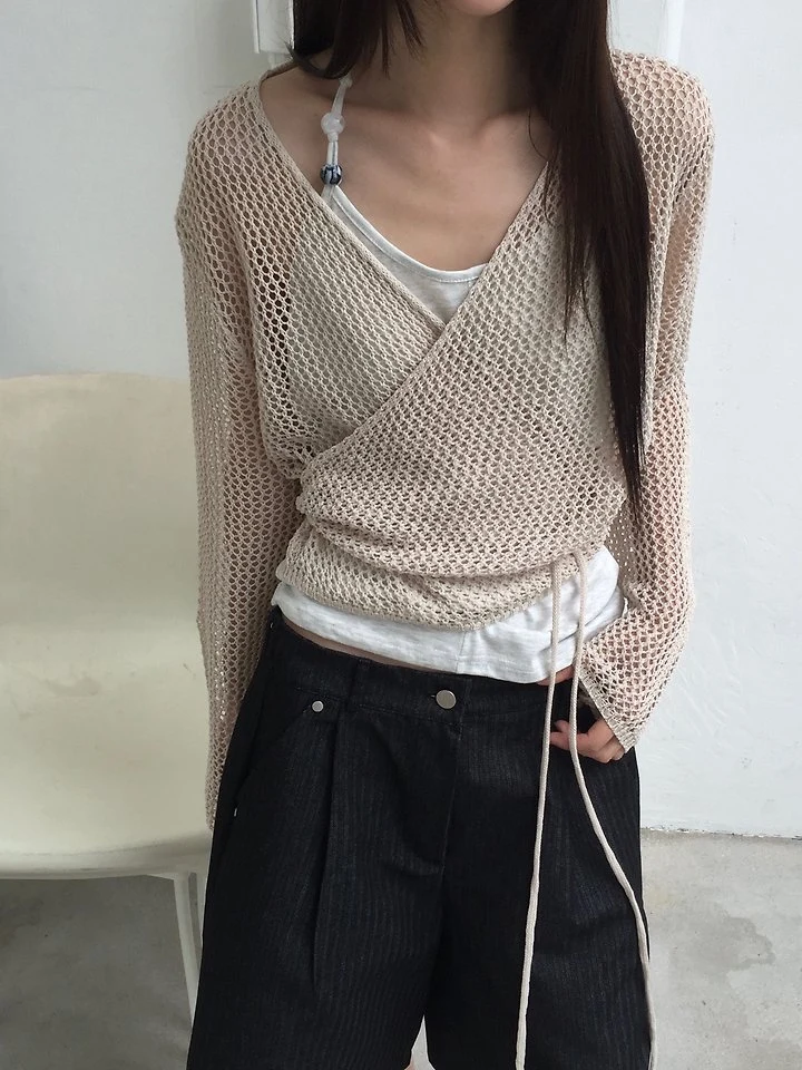 Jeiin - Korean Women Fashion - #momslook - Cream Wrap Knit Top - 12