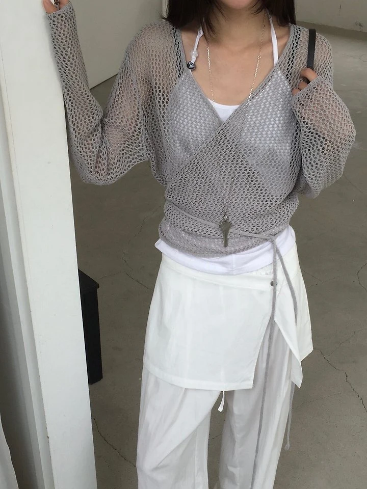 Jeiin - Korean Women Fashion - #momslook - Cream Wrap Knit Top - 5