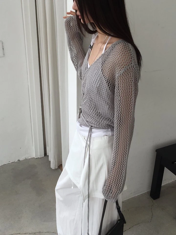 Jeiin - Korean Women Fashion - #momslook - Cream Wrap Knit Top - 7