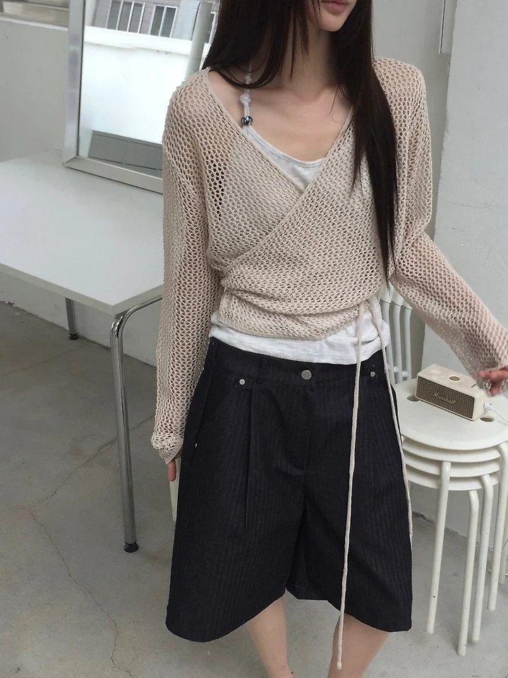 Jeiin - Korean Women Fashion - #momslook - Cream Wrap Knit Top - 9