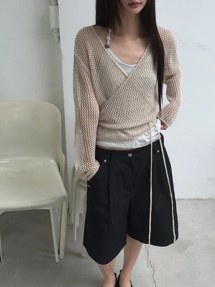 Jeiin - Korean Women Fashion - #womensfashion - Cream Wrap Knit Top - 10