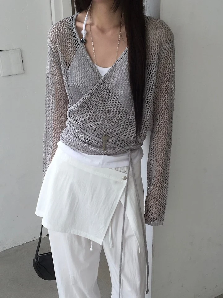 Jeiin - Korean Women Fashion - #womensfashion - Cream Wrap Knit Top - 6
