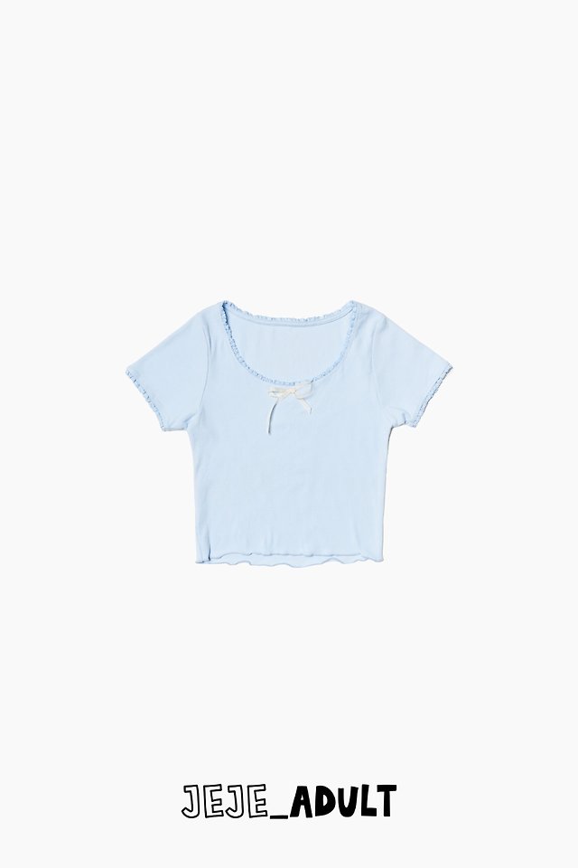 Jejeunosity - Korean Women Fashion - #momslook - Adult Ribbon Crop Tee - 2