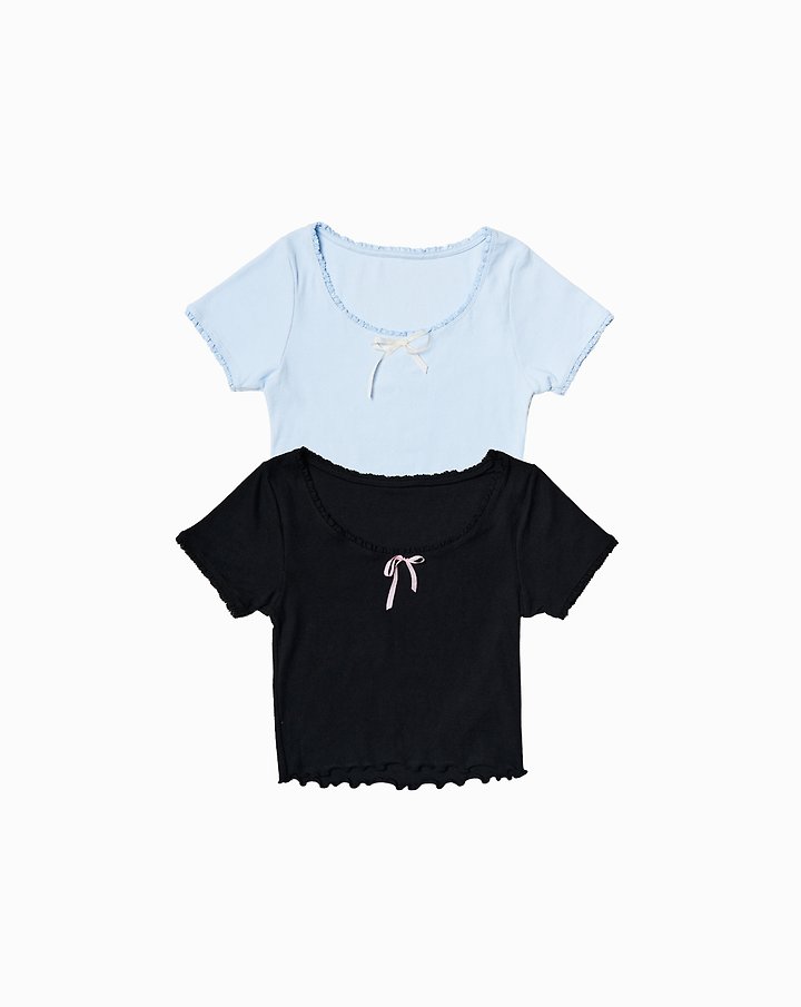 Jejeunosity - Korean Women Fashion - #womensfashion - Adult Ribbon Crop Tee