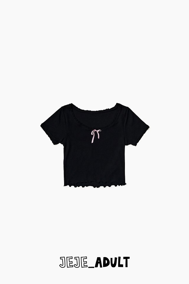 Jejeunosity - Korean Women Fashion - #womensfashion - Adult Ribbon Crop Tee - 3