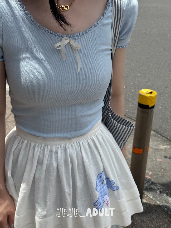 Jejeunosity - Korean Women Fashion - #womensfashion - Adult Ribbon Crop Tee - 9