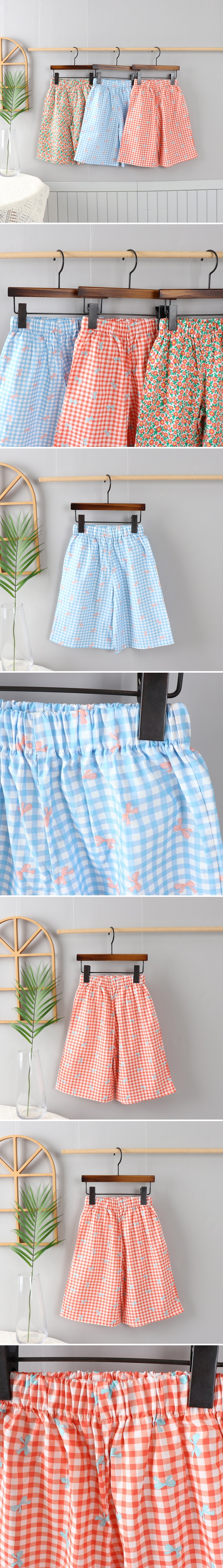 Jierang - Korean Children Fashion - #kidsshorts - Mini Check Ribbon Wide Pants