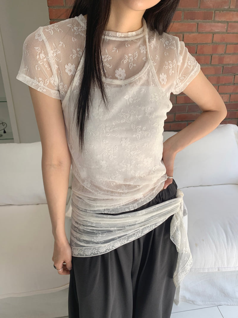 Jkichi - Korean Women Fashion - #momslook - Floral Mesh Tee - 8