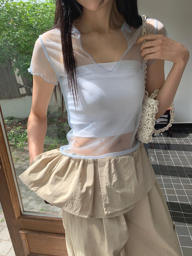 Jkichi - Korean Women Fashion - #thatsdarling - Mesh Collar Tee - 2