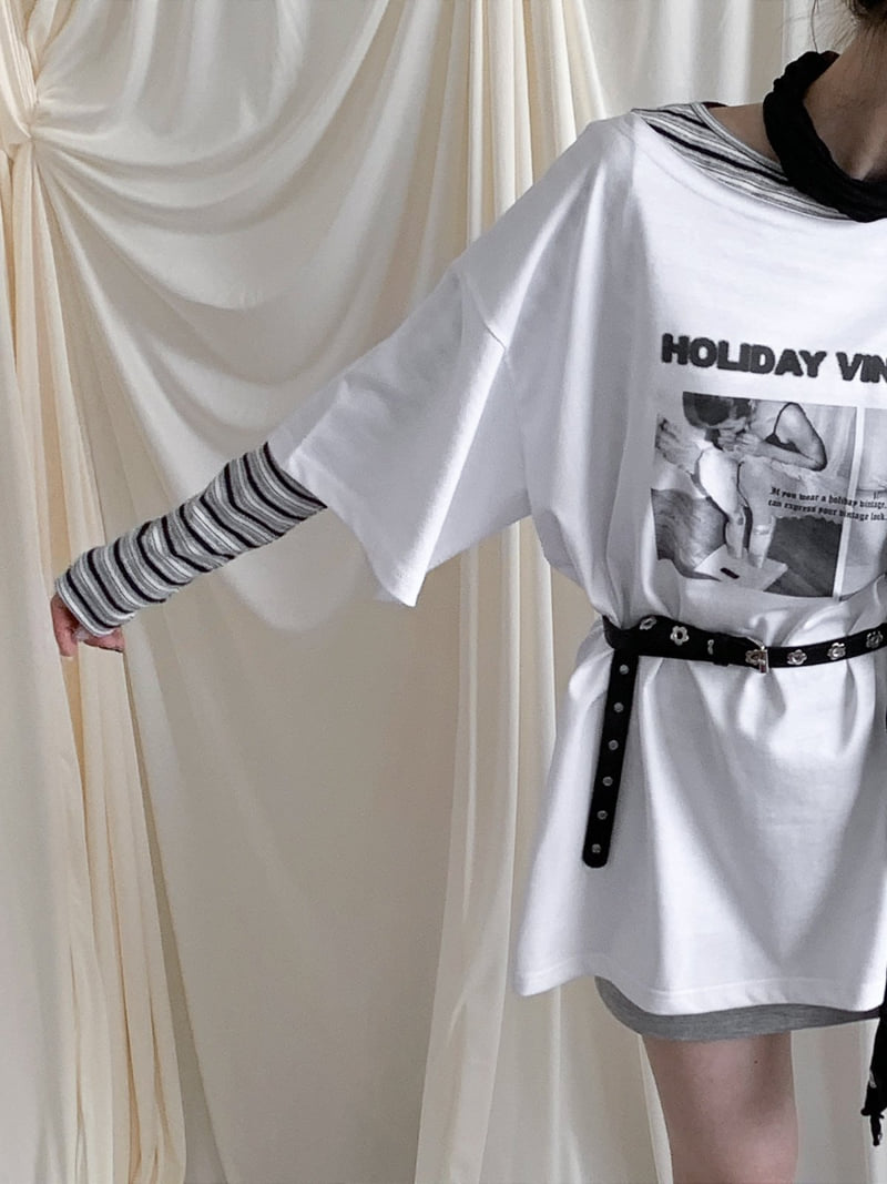 Jkichi - Korean Women Fashion - #womensfashion - Ballet Off-Shoulder Tee (With Belt) - 6