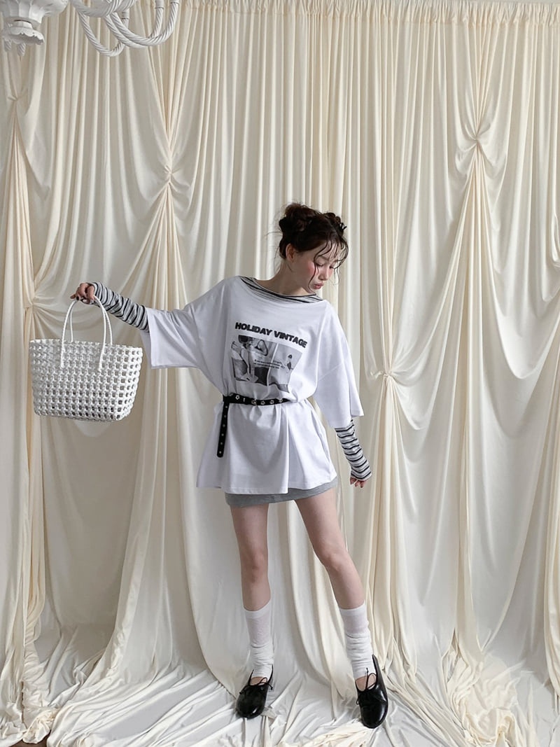Jkichi - Korean Women Fashion - #womensfashion - Ballet Off-Shoulder Tee (With Belt) - 8