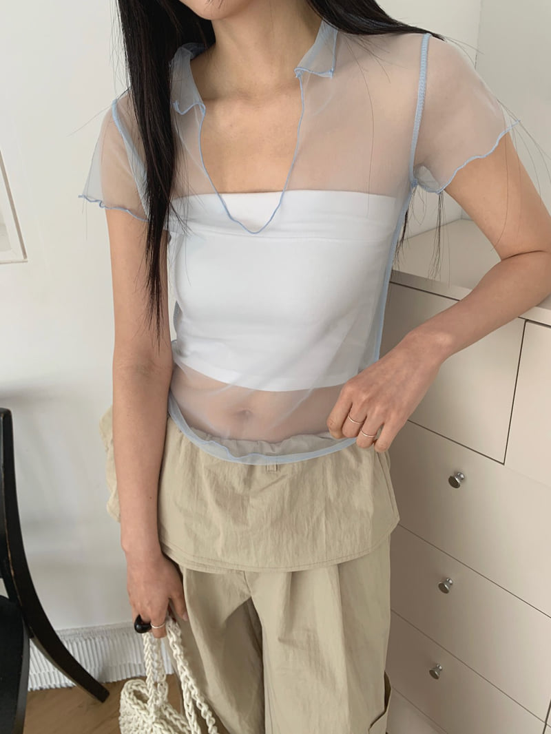 Jkichi - Korean Women Fashion - #womensfashion - Mesh Collar Tee - 5