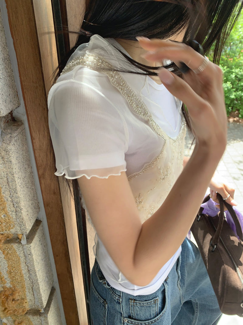Jkichi - Korean Women Fashion - #womensfashion - Mesh Collar Tee - 9