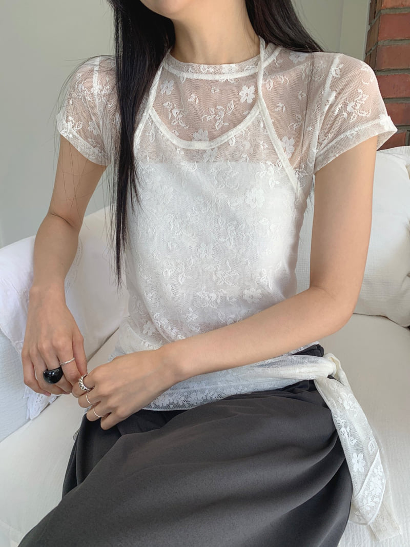 Jkichi - Korean Women Fashion - #womensfashion - Floral Mesh Top - 8