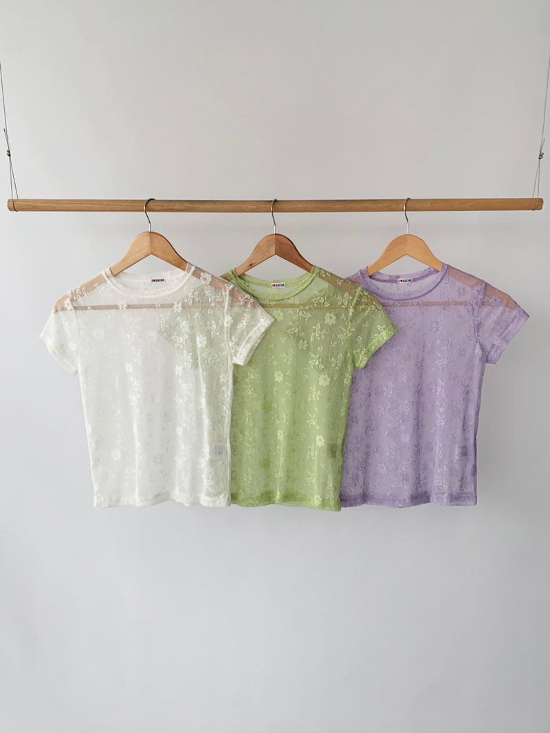 Jkichi - Korean Women Fashion - #womensfashion - Floral Mesh Tee