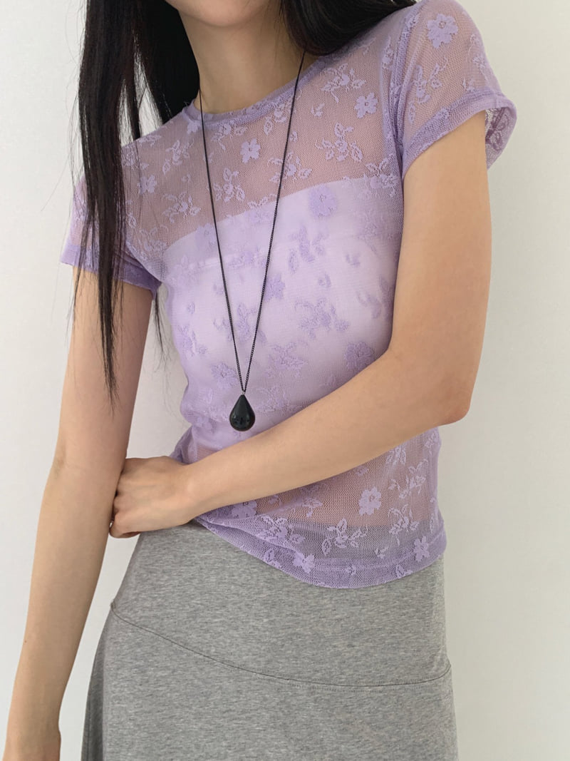 Jkichi - Korean Women Fashion - #womensfashion - Floral Mesh Tee - 3