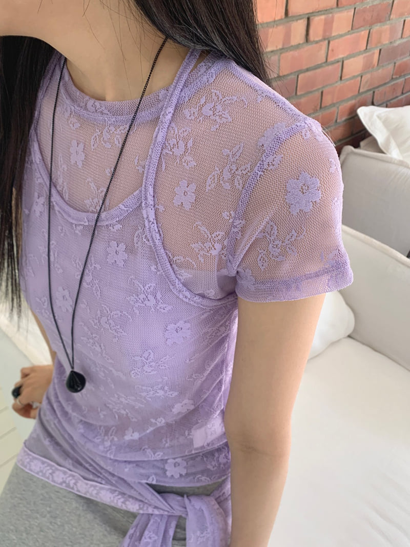 Jkichi - Korean Women Fashion - #womensfashion - Floral Mesh Tee - 5