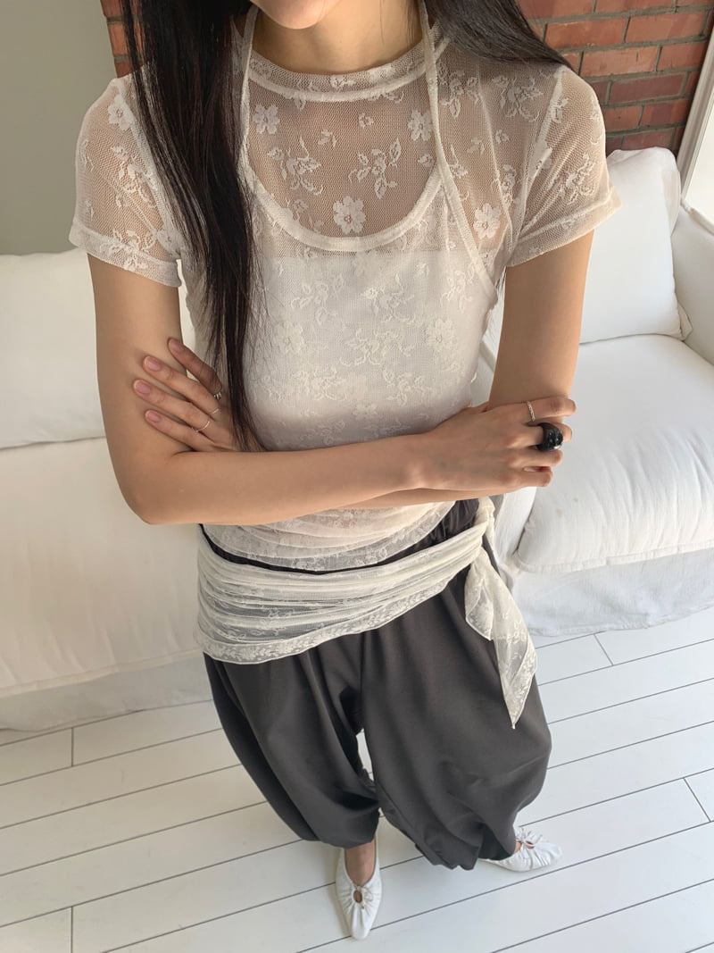 Jkichi - Korean Women Fashion - #womensfashion - Floral Mesh Tee - 7