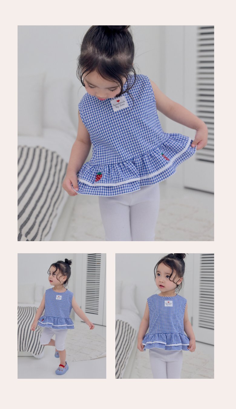 Kikimora - Korean Children Fashion - #childofig - Strawberry Check Sleeveless Top - 5