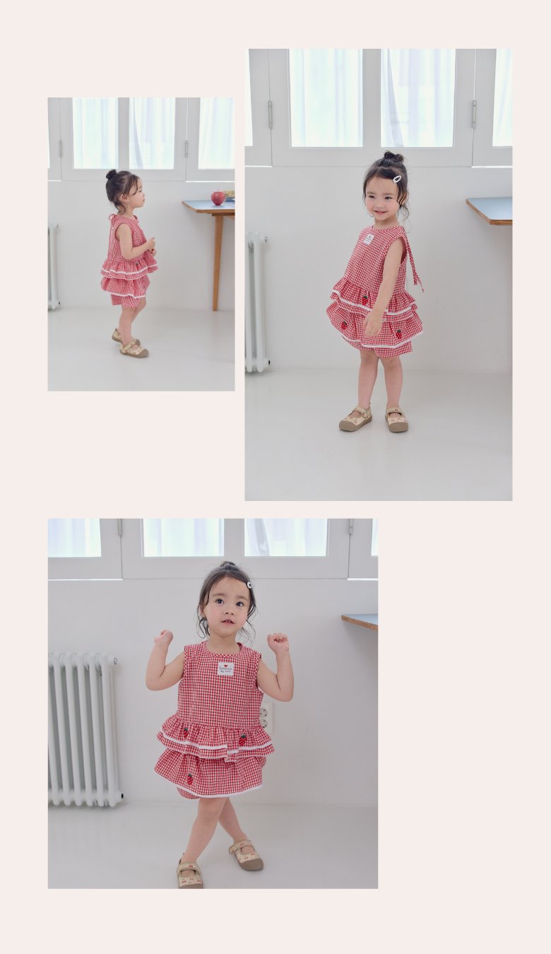 Kikimora - Korean Children Fashion - #kidzfashiontrend - Strawberry Check Shorts - 11