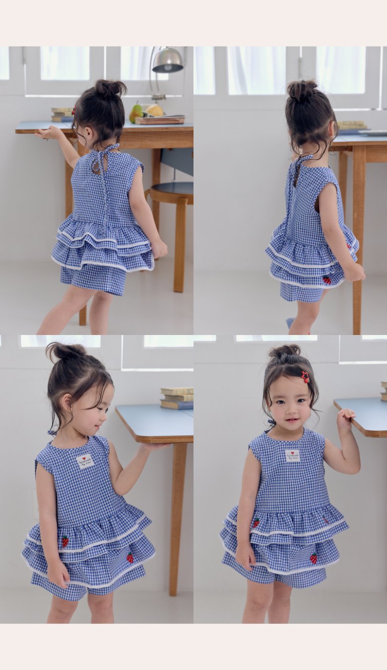 Kikimora - Korean Children Fashion - #toddlerclothing - Strawberry Check Sleeveless Top - 3