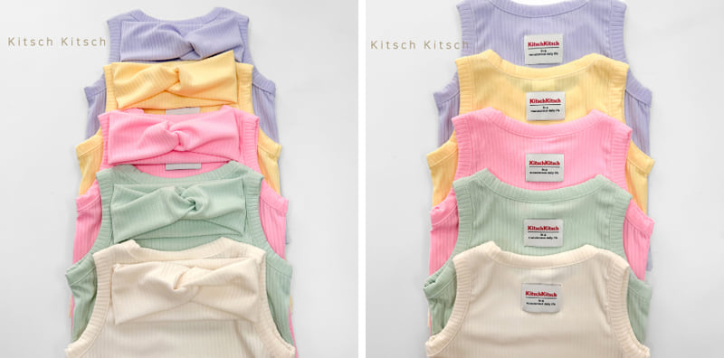 Kitsch Kitsch - Korean Baby Fashion - #babyoutfit - Colored Pencil Ribbed Sleeveless & Headband Set - 2