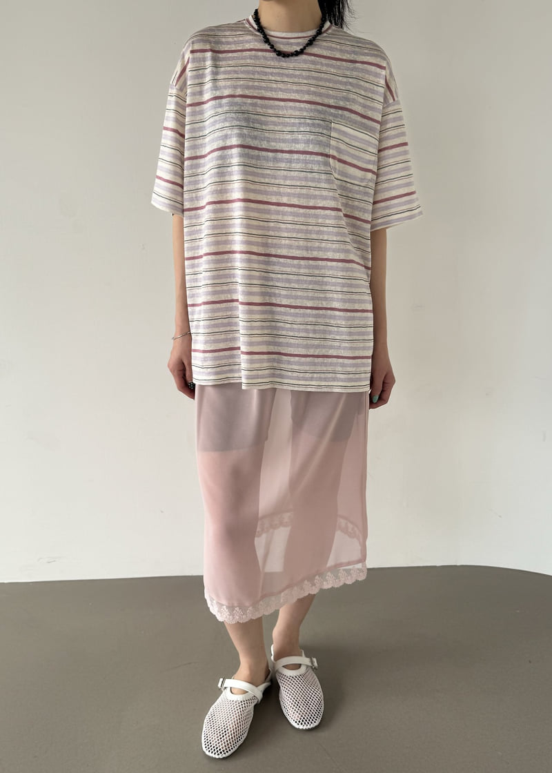 Le Etoile - Korean Women Fashion - #momslook - Striped Boxy Pocket Tee - 3