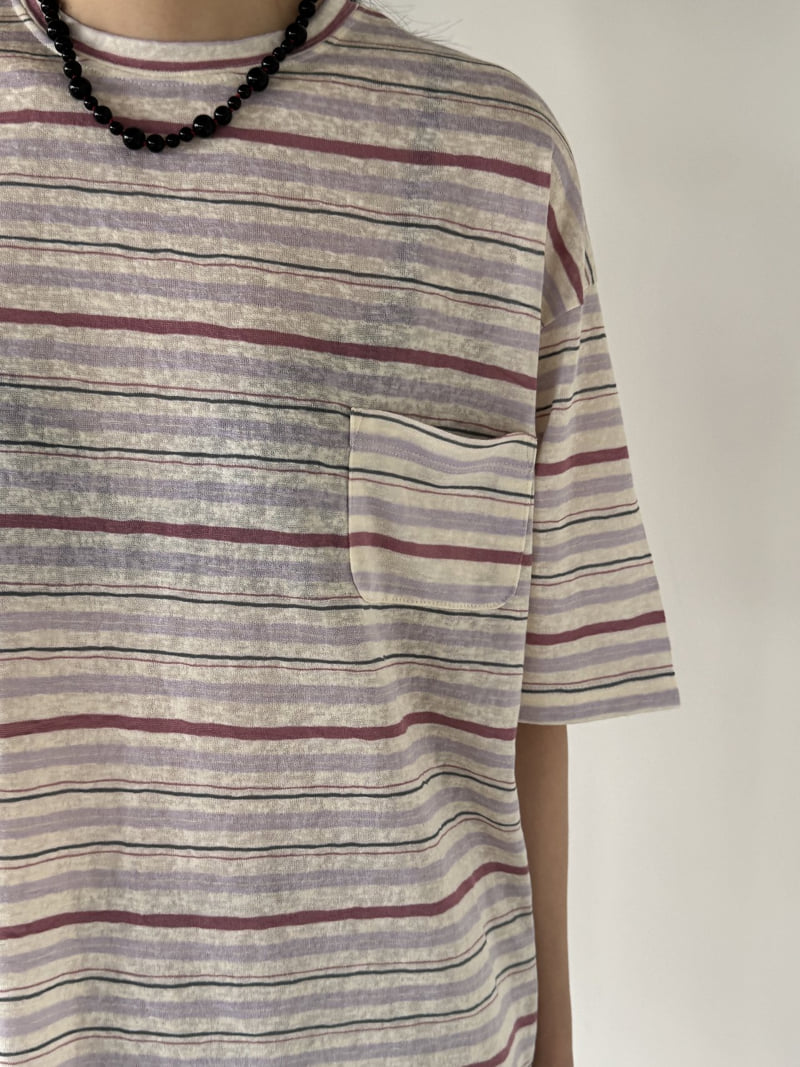 Le Etoile - Korean Women Fashion - #momslook - Striped Boxy Pocket Tee - 5