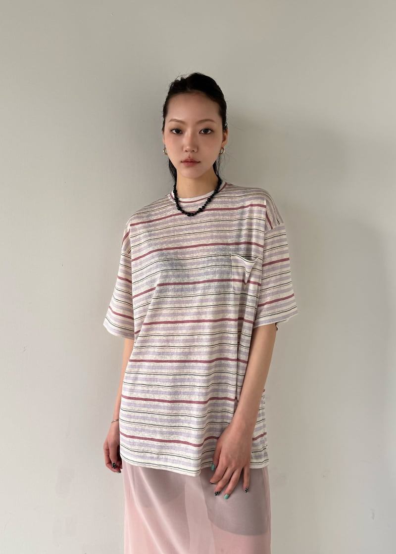 Le Etoile - Korean Women Fashion - #momslook - Striped Boxy Pocket Tee - 7