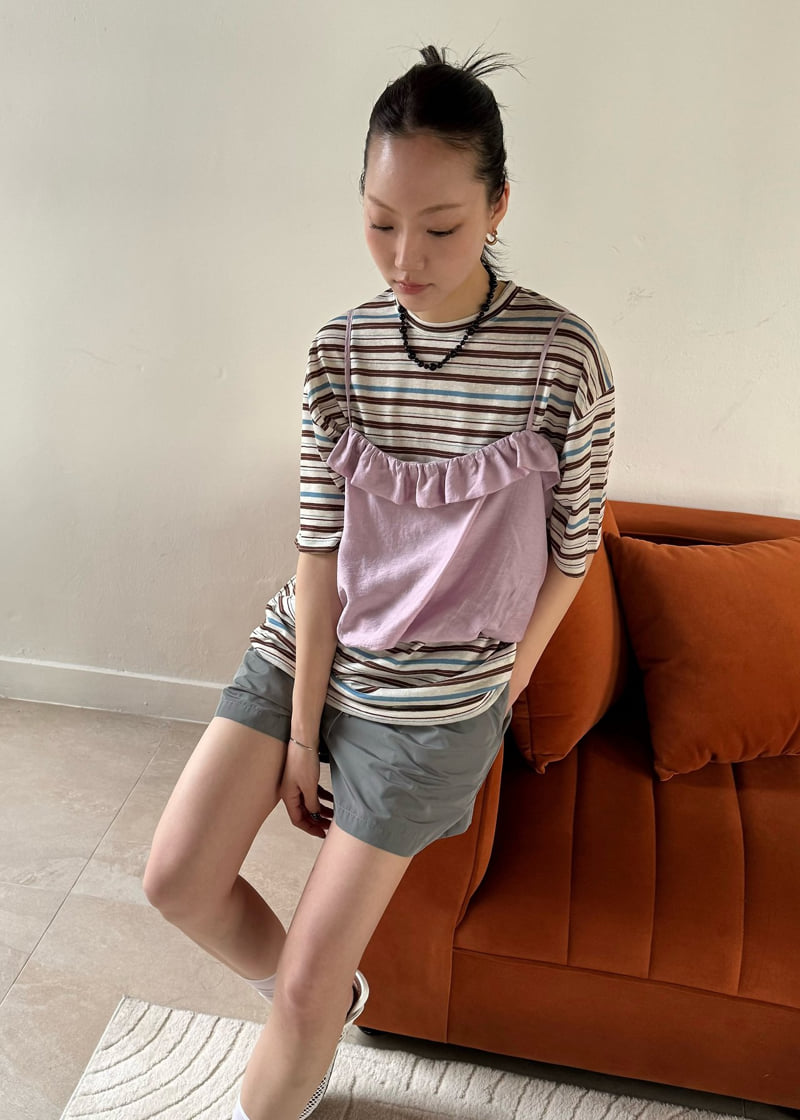Le Etoile - Korean Women Fashion - #momslook - Striped Boxy Pocket Tee - 9