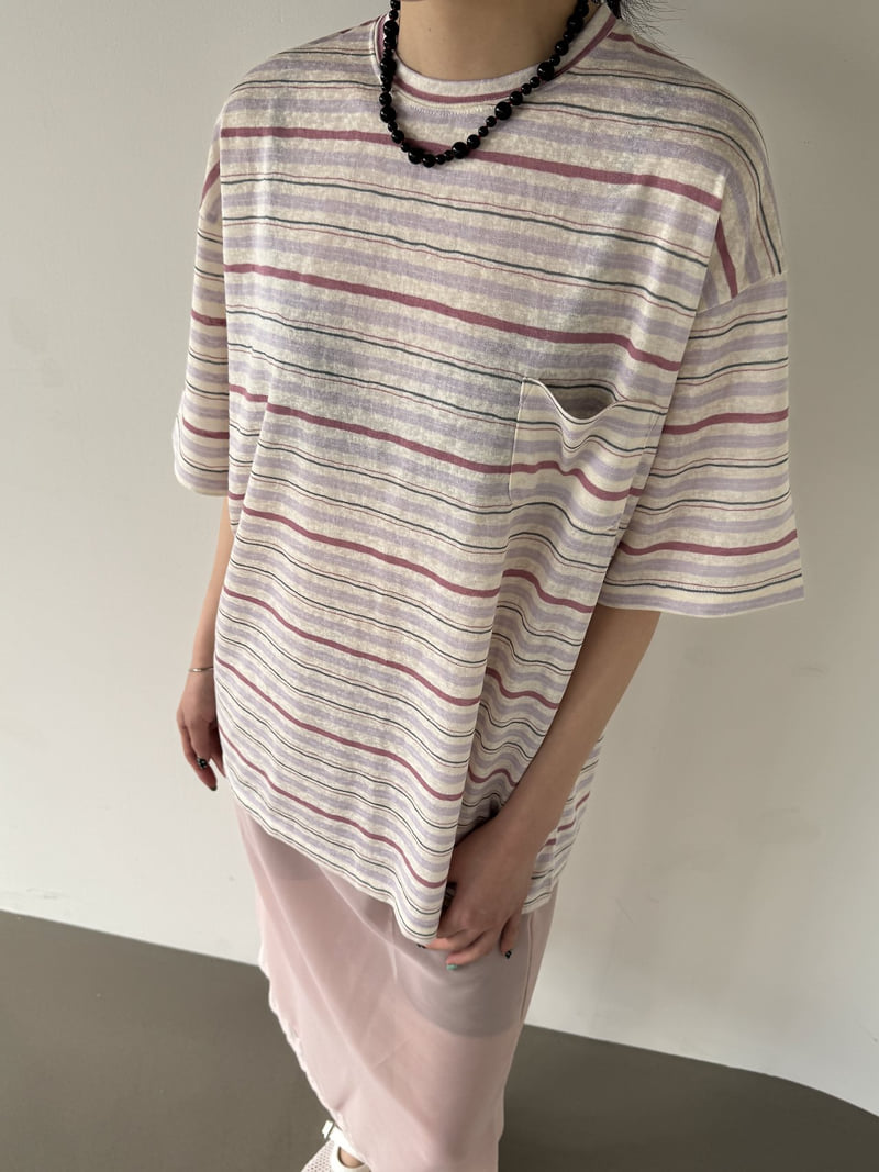 Le Etoile - Korean Women Fashion - #thatsdarling - Striped Boxy Pocket Tee