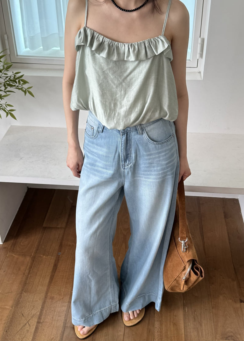 Le Etoile - Korean Women Fashion - #vintageinspired - Wide-Leg Denim Pants - 5
